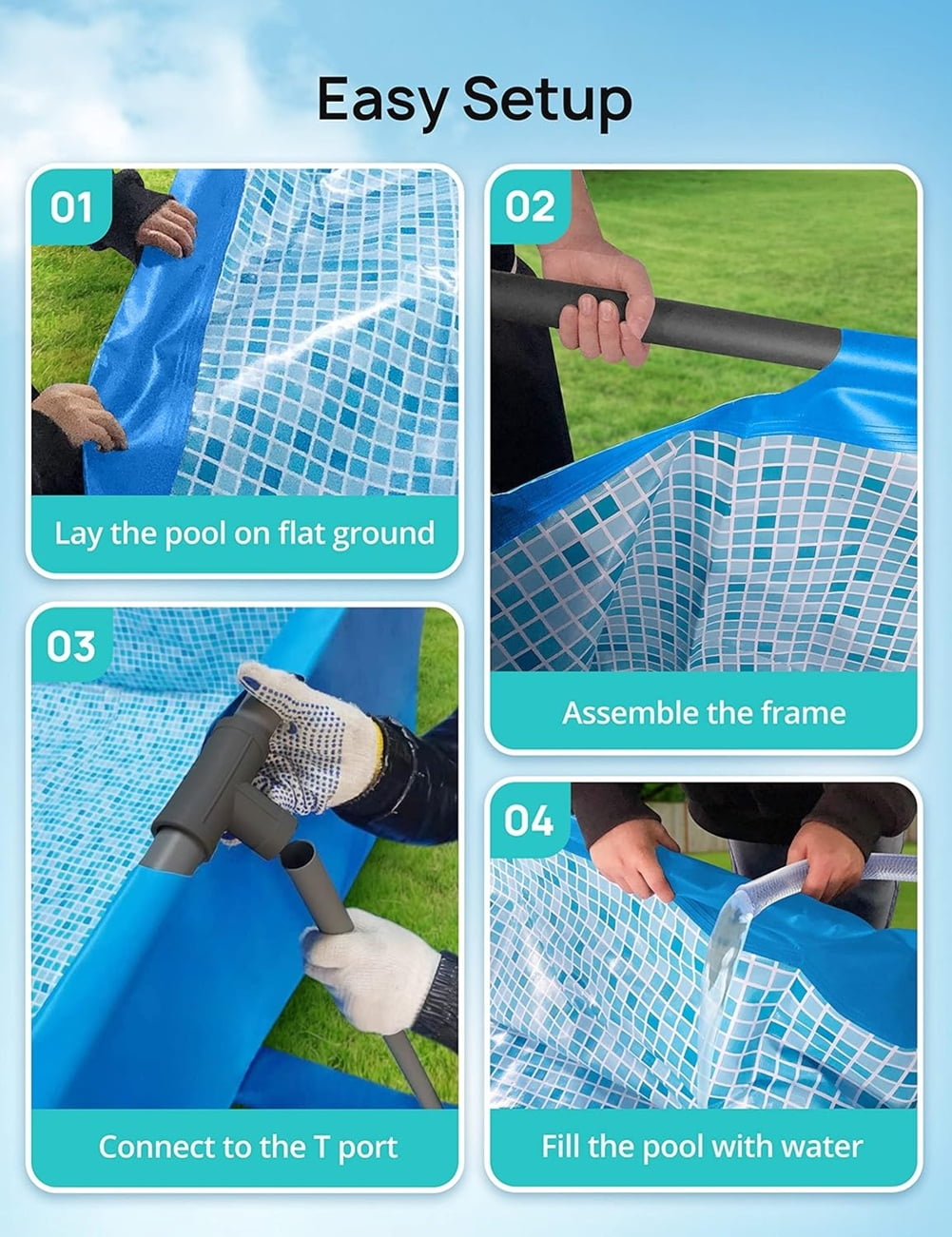 Evajoy EJ-HF047 Rectangular Metal Framed Swimming Pool Set 13ft x 7ft x 32in