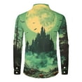 thumbnail image 3 of Domuza Mens Long Sleeve Shirts Halloween Spooky Funny Print Button Down T-Shirts Casual Regular Fit Lapel Dress Shirts for Halloween Party Green 2XL, 3 of 5