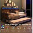 thumbnail image 5 of WARMMUSE Twin Daybed with Trundle, Height Adjustable Sofa Bed Frame with RGB LED Lights & Charging Station for Bedroom or Guest Room, Black Brown, 5 of 8