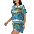 thumbnail image 2 of Kdxio Earth View World Map Print Pajamas Sets for Women Short-Sleeved Pjs with Lounge Shorts Two Piece Sleepwear S-4XL, 2 of 8