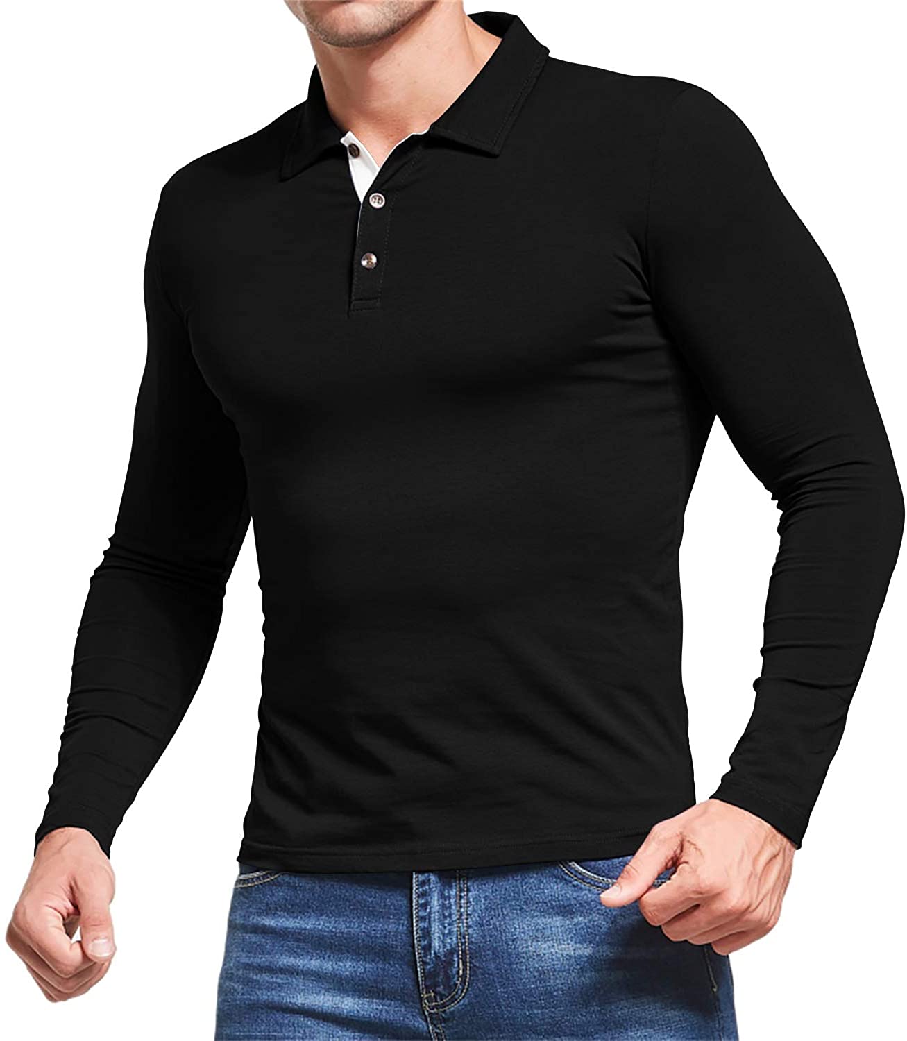 Aiyino Men's Long Sleeve Polo Shirts Casual Slim Fit Basic Designed Cotton Shirts - image 3 of 3