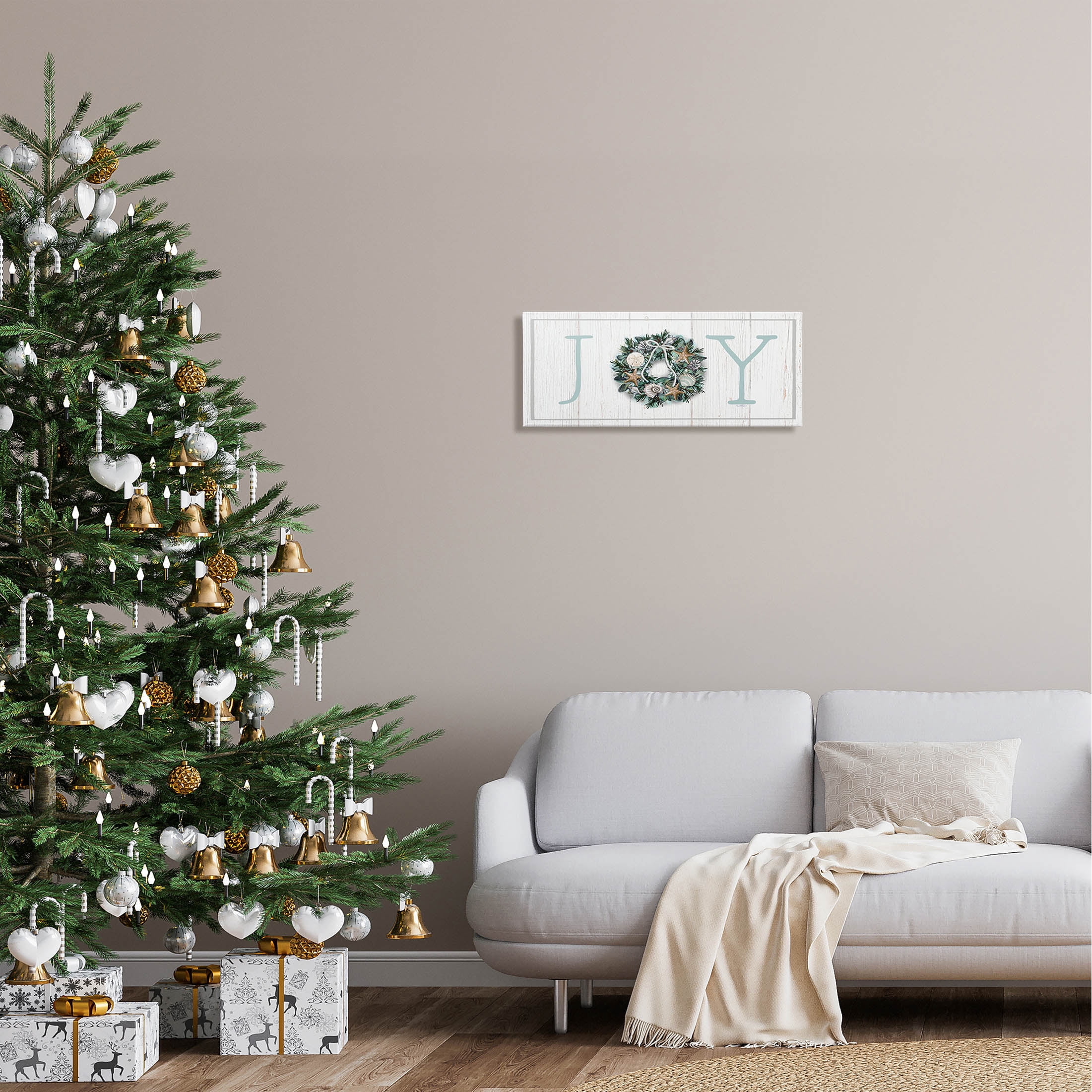 Stupell Industries Joy Holiday Seashell Wreath Graphic Art Gallery Wrapped Canvas Print Wall Art, Design by Elizabeth Tyndall