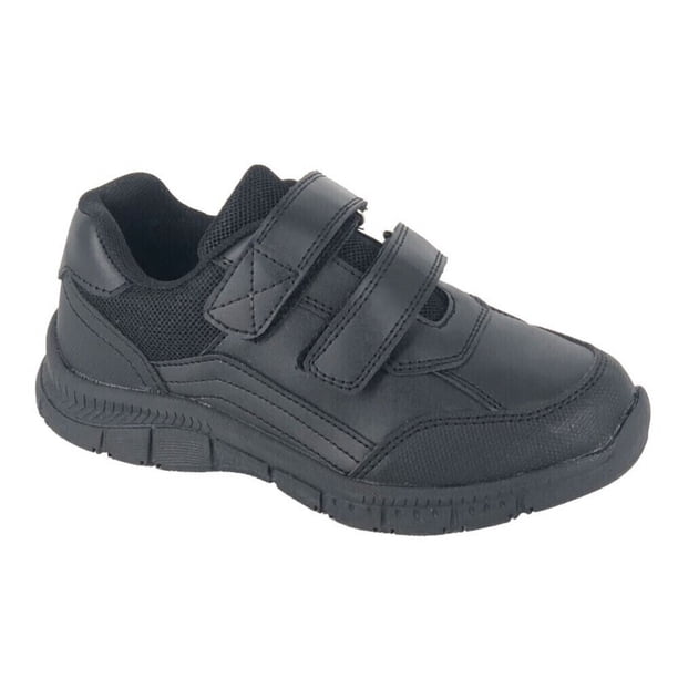 Route 21 - Zapatos Escolares de Cuero Cierre Adhesivo Doble Niños (Negro)