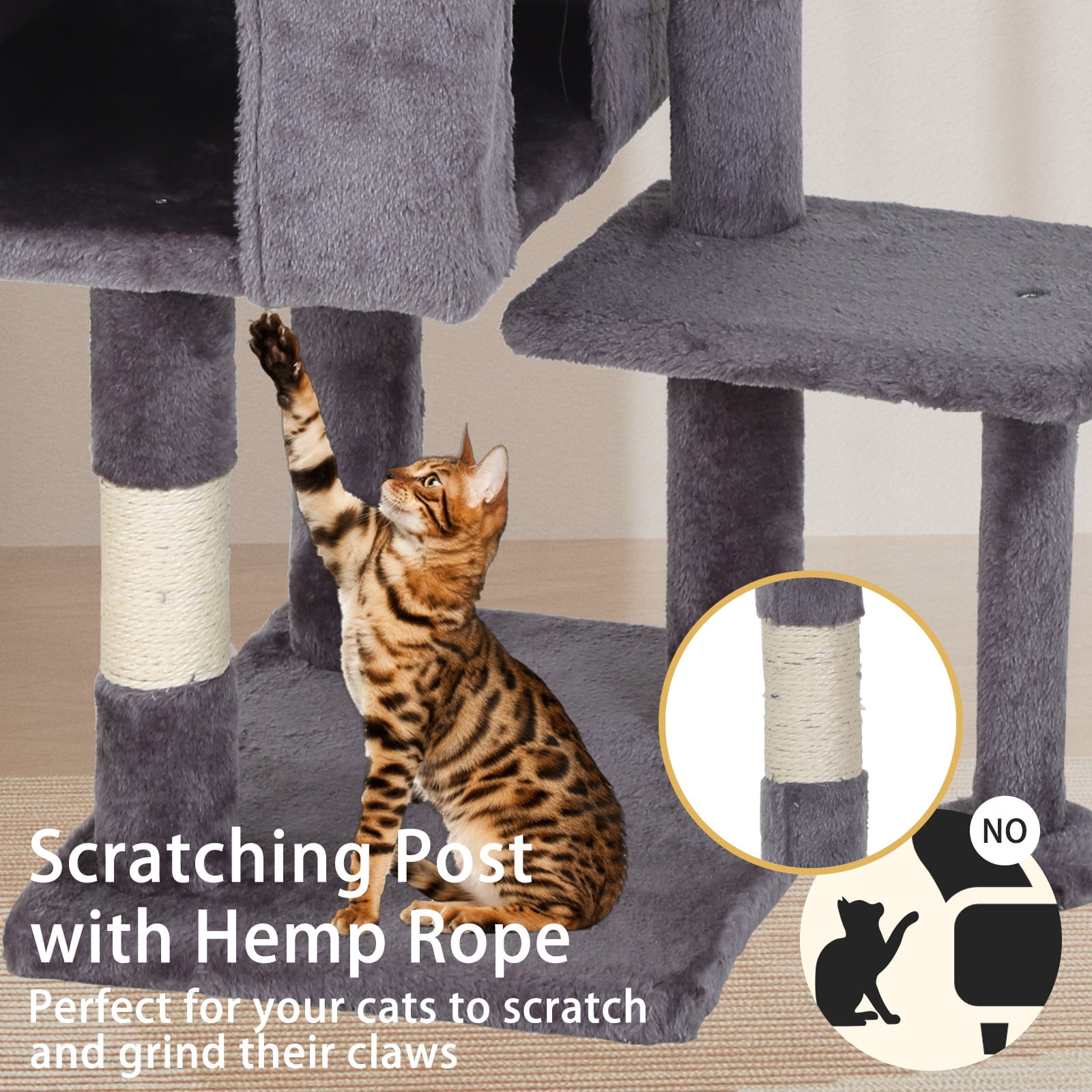 CL.HPAHKL Cat Tree, 36 inch Small Cat Tower with Scratching Post & Funny Toy for Indoor Cats, Cat Condo Furniture Activity Center for Kittens, Light Gray