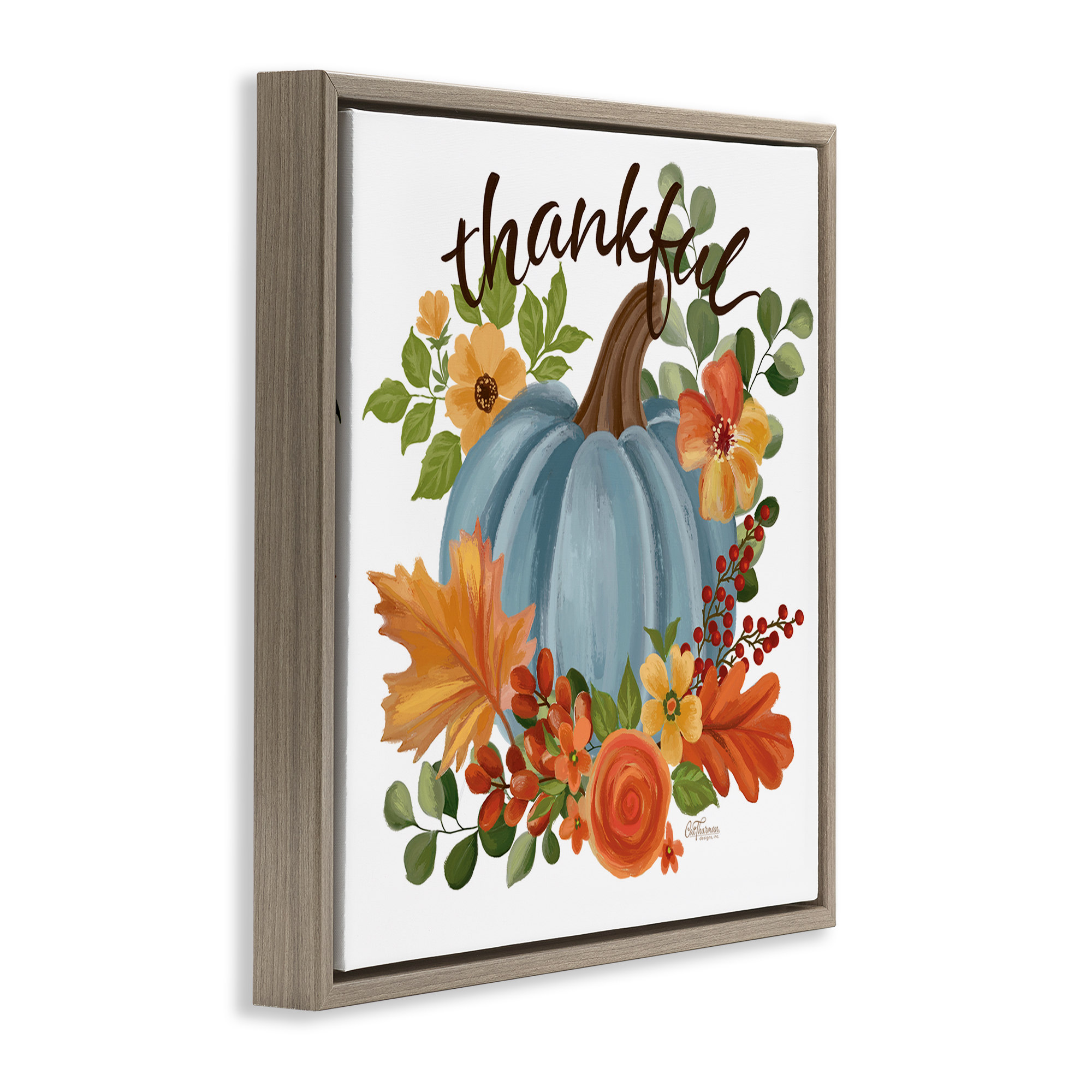 Stupell Industries Autumnal Thankful Pumpkin Holiday Painting Brown Floater Framed Art Print Wall Art, 25 x 25