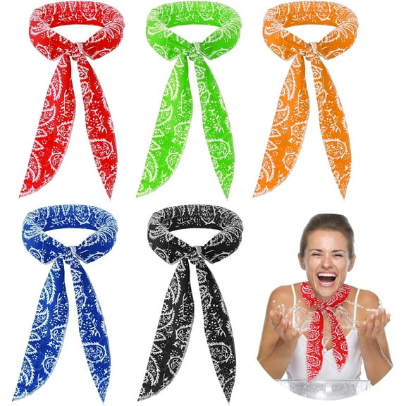 5 Pieces Cooling Neck Wraps, Ice Cooling Scarf Water Soaking Wraps for Neck Bandana Wrap Headband for Women Men, Cooling Headband for Hiking Camping Outdoor Hot Summer