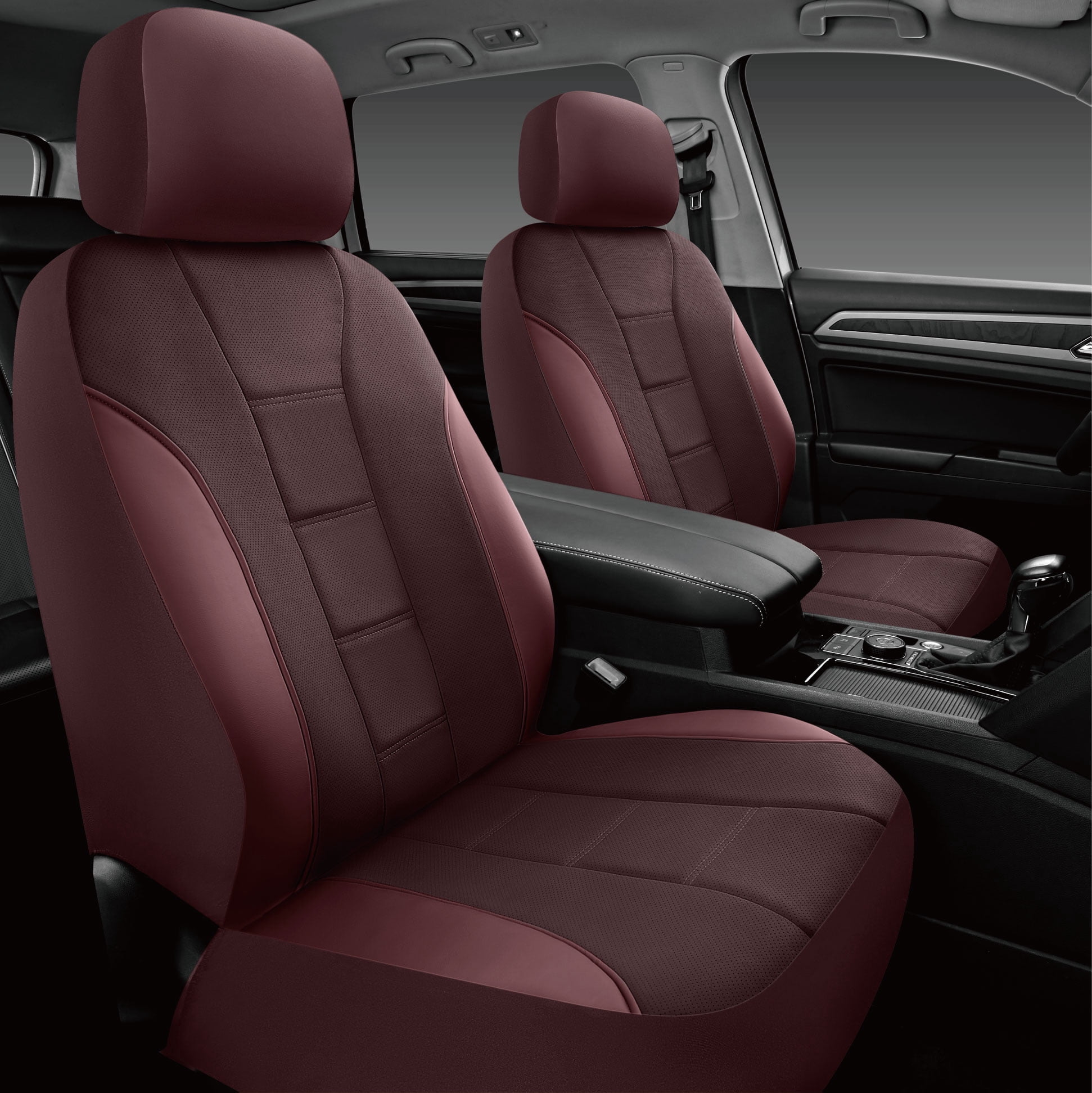 Auto Drive 2-Piece Perforated Leather Car Seat Covers  Red - Universal Fit, Sku -25SC48