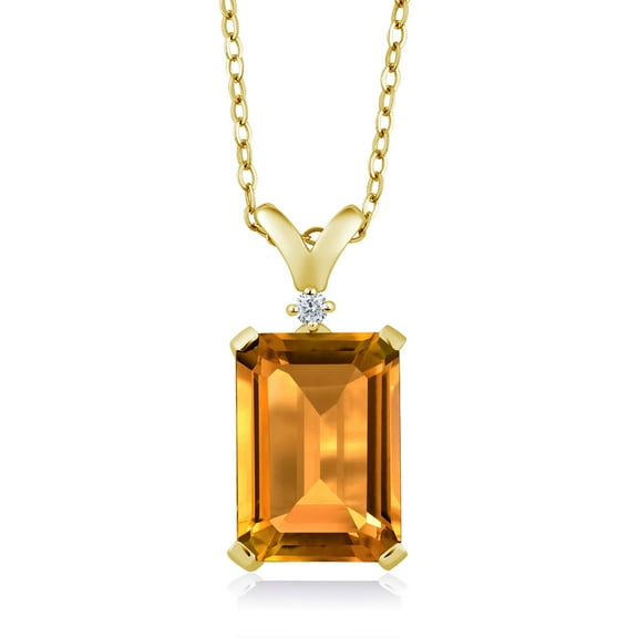 Gem Stone King 18K Yellow Gold Plated Silver Yellow Citrine and Diamond Pendant Necklace for Women (8.22 Cttw, Gemstone Birthstone, with 18 inch Chain)