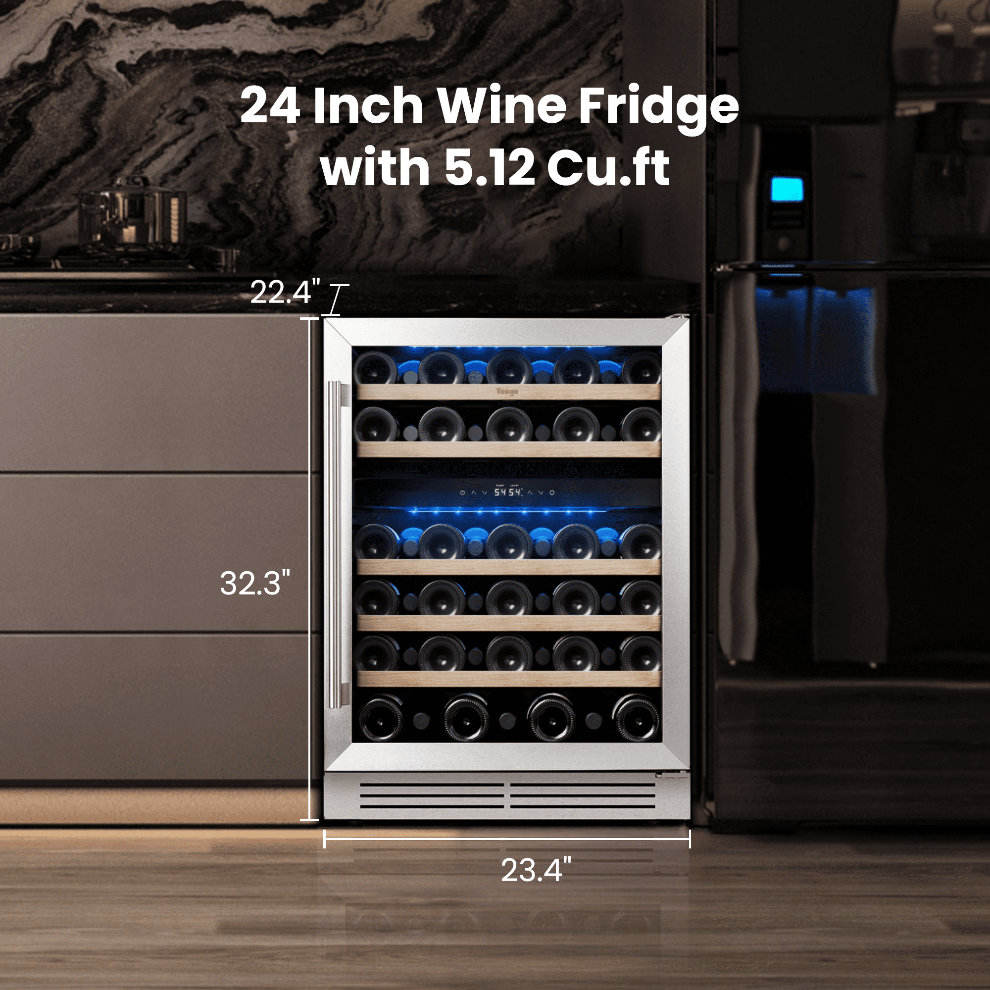 Yeego 24 inch Dual Zone Wine Cooler and Fridge, 52 Bottles Left Opening Wine Refrigerator with Double Glass Door for Office/Home, Built-in & Freestanding