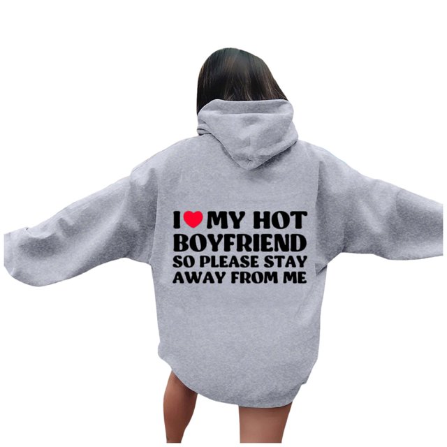 Bmisegm Chandail à Capuche Graphique à Manches Longues pour Femmes, Chandail à Cordon, Gris TG