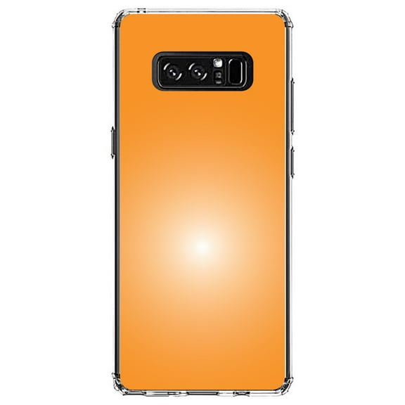 DistinctInk Clear Shockproof Hybrid Case for Samsung Galaxy Note 8 - TPU Bumper, Acrylic Back, Tempered Glass Screen Protector - Orange White Gradient Burst Sun