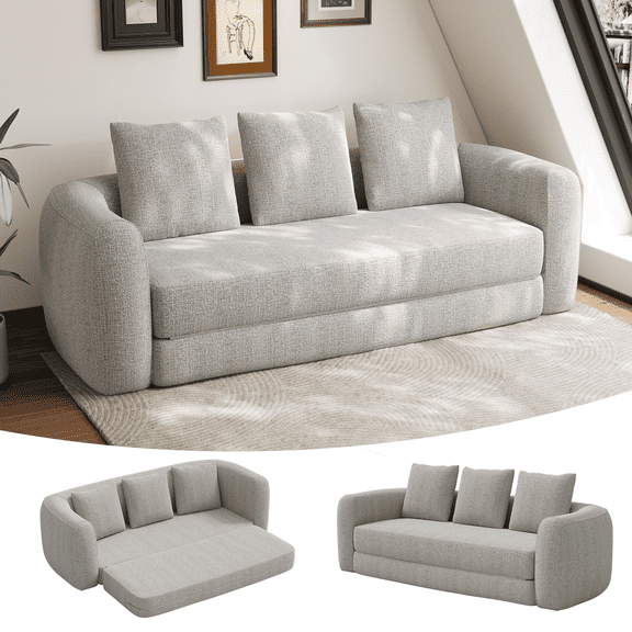 Rophefx 91" Oversized Convertible Sofa Bed, 2 in 1 Folding Couch Bed,Chenille Floor Sofa for Living Room Bedroom Lounge,Beige