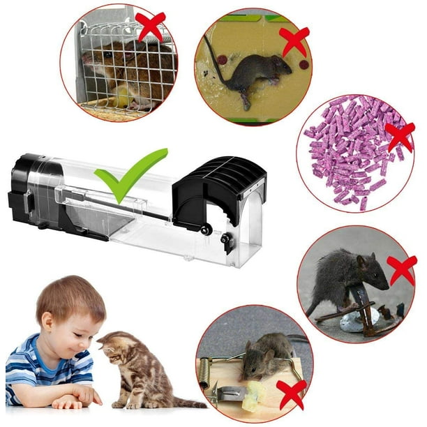 Piège à souris respectueux de l'environnement sans cruauté sans tuer les  rongeurs Piège à rats transparent réutilisable Piège à souris, paquet de 2  