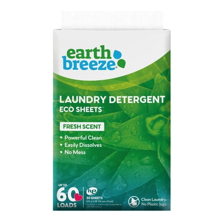 Earth Breeze Laundry Detergent Sheets - Fresh Scent - No Plastic Jug (60 Loads) 30 Sheets Liquidless Technology