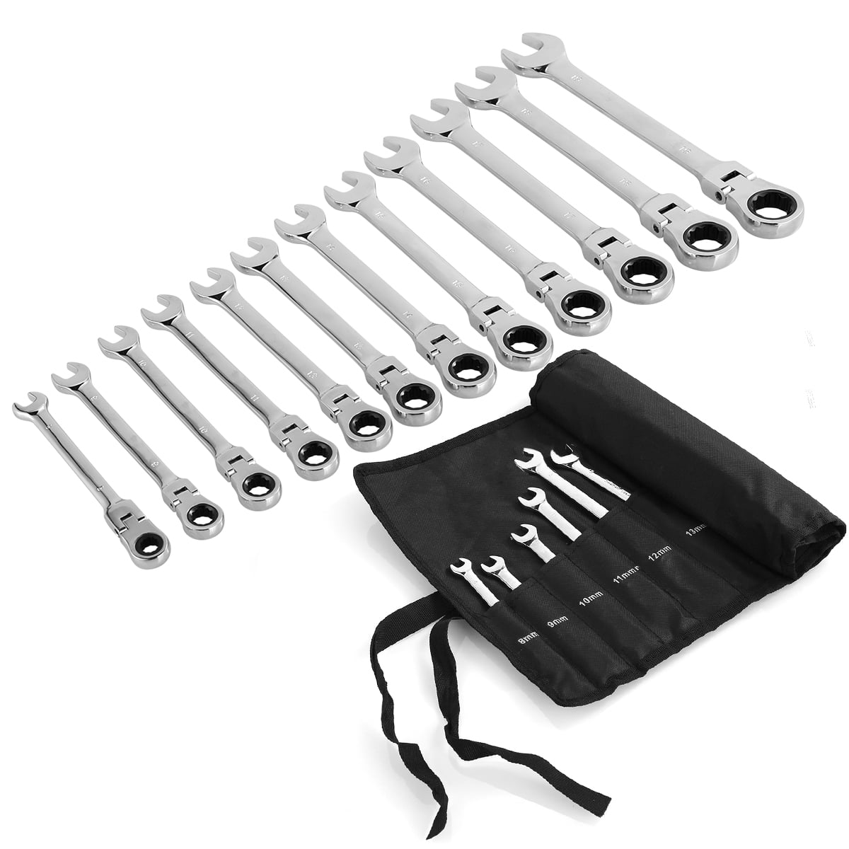 12PCS Ratchet Spanner Tool Set 8-19mm Ratcheting Wrench Spanners Flexible Head 