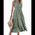 thumbnail image 3 of Vestido Camisero Sin Mangas de Verano 2025 para Mujer, Cuello en V, Informal, Midi, Verde, Talla L, 3 of 10