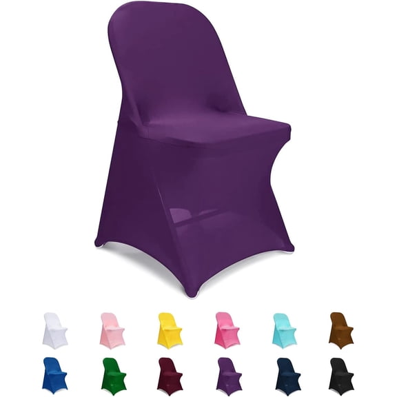 Spandex Chair Covers, Purple Folding Chair Covers, Universal Fitted Chair Slipcovers for Wedding, Party, Banquet, Holidays, Celebration