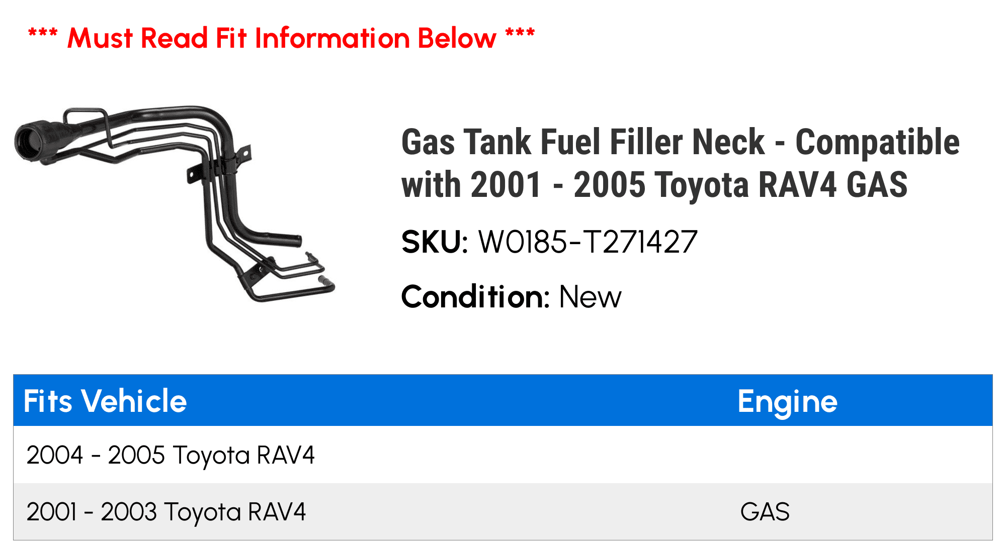 Garage-Pro Fuel Tank Filler Neck Compatible with 2001-2005 Toyota RAV4 Threaded Type 