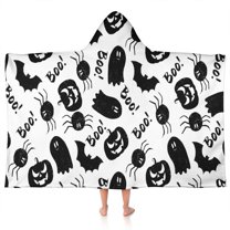 Halloween Black Ghosts Bats and Pumpkins Hooded Bath Towel，50"x30" for Ages 3 To 12 Kids, Quick Dry Lightweight Soft Microfiber Hood Beach Towel Cover Up for Kids