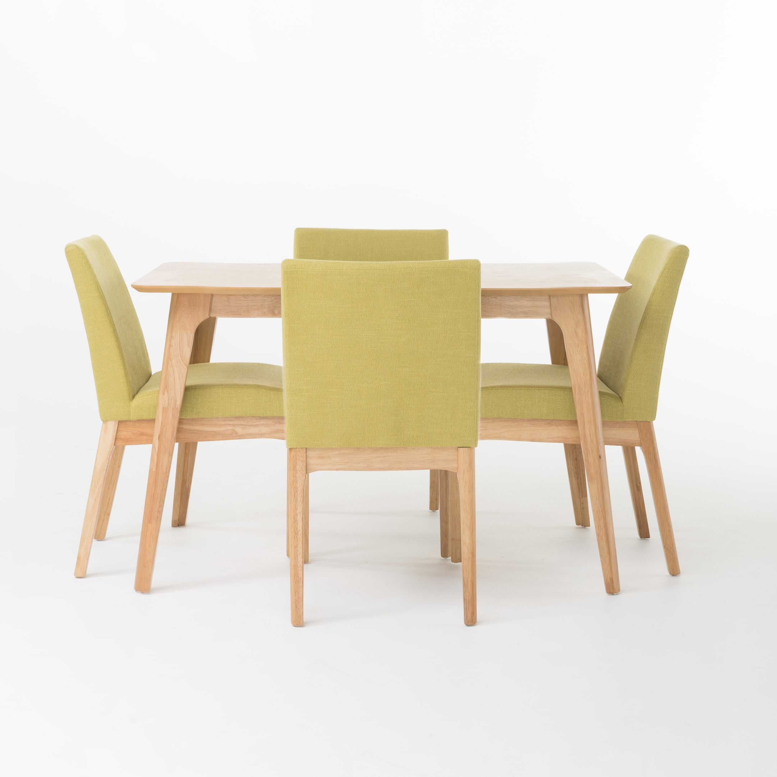 Noble House Caruso Mid-Century Modern 5 Piece Dining Set, Green Tea and Natural Oak