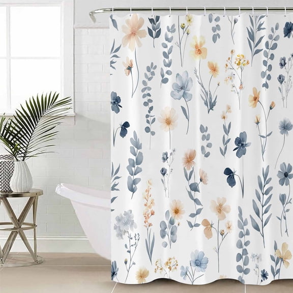 Shower Curtain for Bathroom Country Wildflower Brown LeavesWaterproof Bath Curtains Shower Curtains with Hooks,Watercolor Blue Flower HerbBathroom Curtain Privacy Drapes for Bathtubs Toilet 36x72in