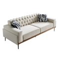 thumbnail image 3 of 84.6"Accent Sofa, Modern Velvet Sofa Couch with 2 Pillows, Extra Long Couch with Square Arm, Comfy 3 Seater Sofas with Metal Legs, for Living Room, Bedroom, Guestroom, Beige, 3 of 7