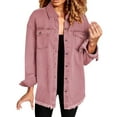 thumbnail image 2 of Womens Tops Washed Denim Shirt Jacket Fashion Casual Style Shirt Collar Chest Pockets Long Sleeve Regular Fit Versatile Layered Wear 1X Jacket S Sweaters For Women, 2 of 6