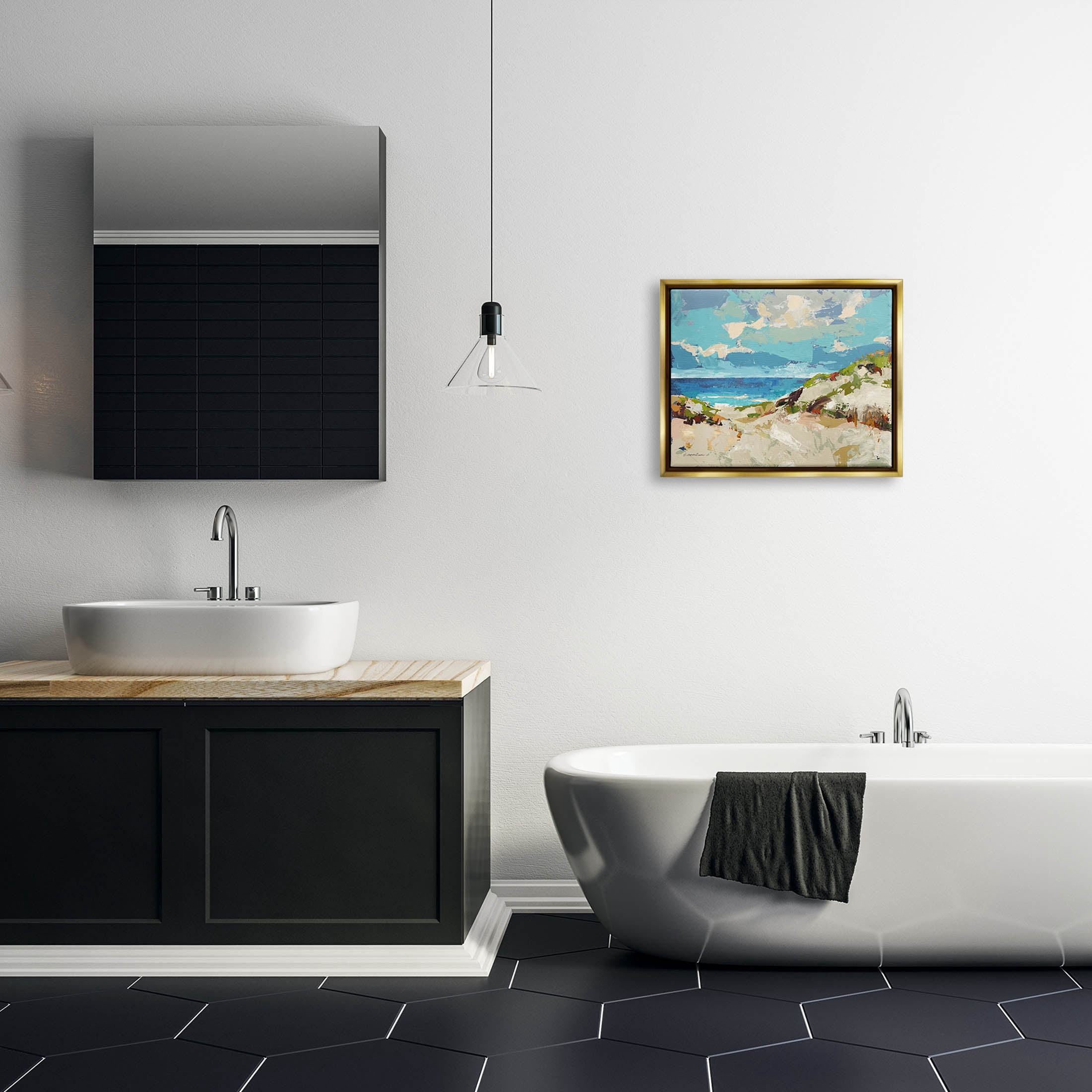 Stupell Industries Modern Beach Landscape Painting Metallic Gold Floating Framed Canvas Print Wall Art, Design by Trevor Copenhaver