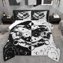 jejeloiu Moth Bedding Comforter Set,Gothic Theme Twin Comforter Sets,White Black Bedding Set For Boys Kids,Ultra Soft Home Decor,2-Piece