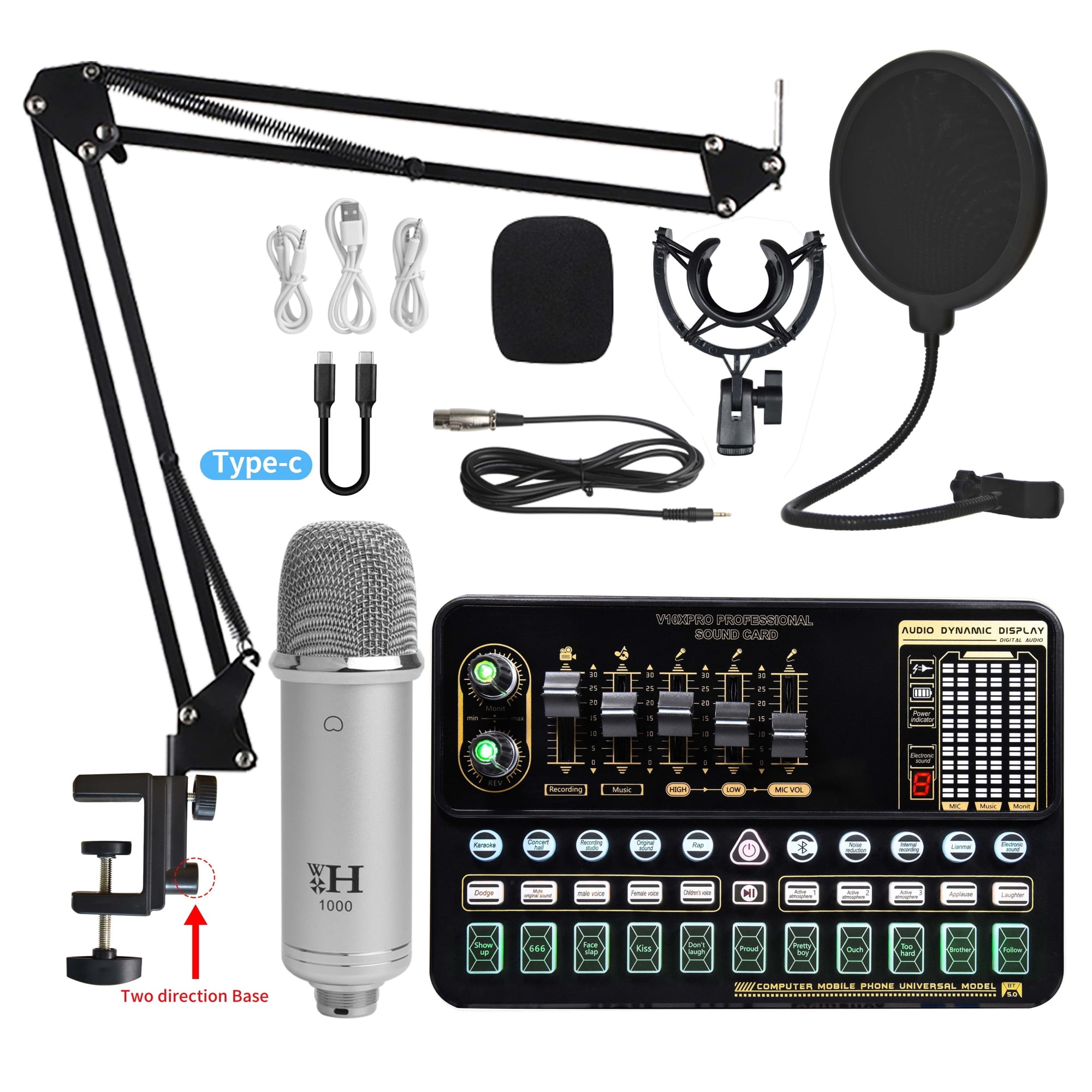 Condenser Microphone Bundle Sound Card Kit With Adjustable Mic Suspension Scissor Arm Professional Studio Wireless Karaoke MIC