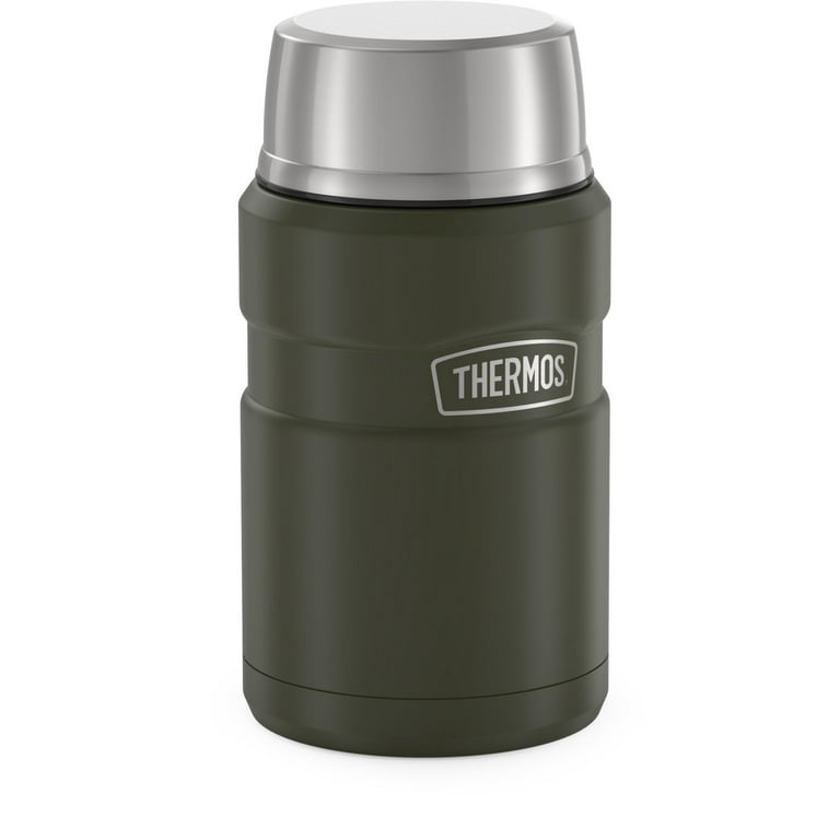 THERMOS Stainless King Vacuum-Insulated Food Jar with Spoon, 16 Ounce -  Available in Matte Steel and Army Green