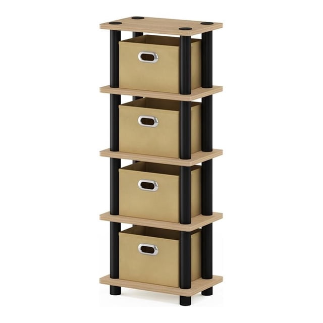 Pemberly Row Turn-N-Tube Engineered Wood 4-Bins System Rack in Oak/Black