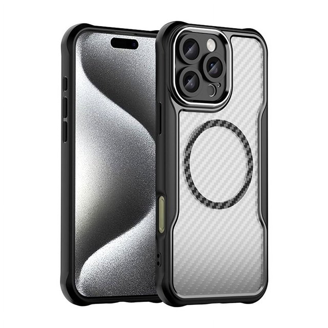 Brushed Carbon Fibre Full Lens Protect Case For iphone 16 Pro Max iphone16 Plus Magsafe Magnetic Wireless Charging Cover Black For iphone 16ProMax