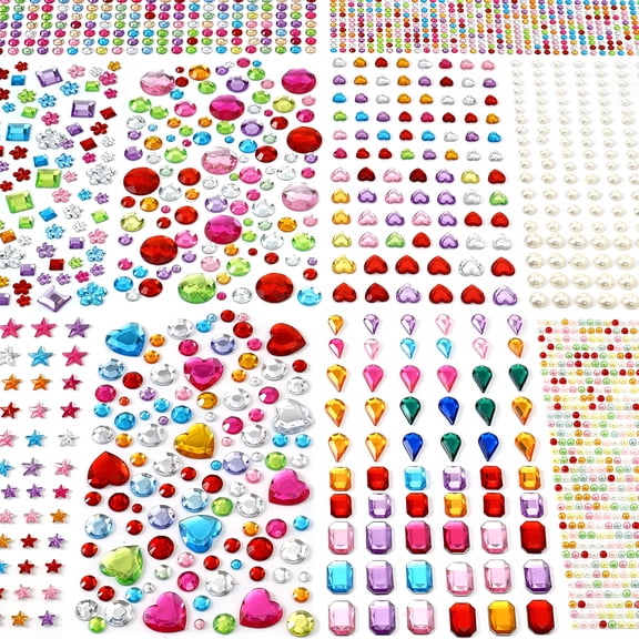 CCOCC 2774Pcs Gem Stickers for Crafts, Self Adhesive Rhinestone Jewels, 3D Acrylic Bling Heart Stickers, Assorted Sizes and Colors Craft Supplies for Kids DIY Projects