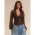 thumbnail image 2 of Sheer  Button Front Top with Deep V-Neck and Lantern Sleeves, 2 of 6
