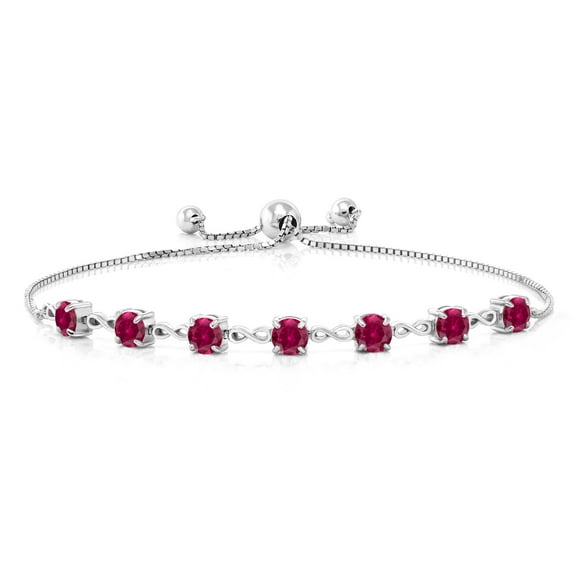 Gem Stone King 925 Sterling Silver Red Created Ruby Infinity Tennis Bracelet for Women (2.80 Cttw, Gemstone July Birthstone, Round 4.5MM, Fully Adjustable up to 9 inch)