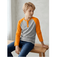 thumbnail image 6 of PureChapter Boys T Shirts 3 Pack Raglan Long Sleeve Henley Color Block Half Button Casual T-shirt for Kids 7-15, 6 of 8