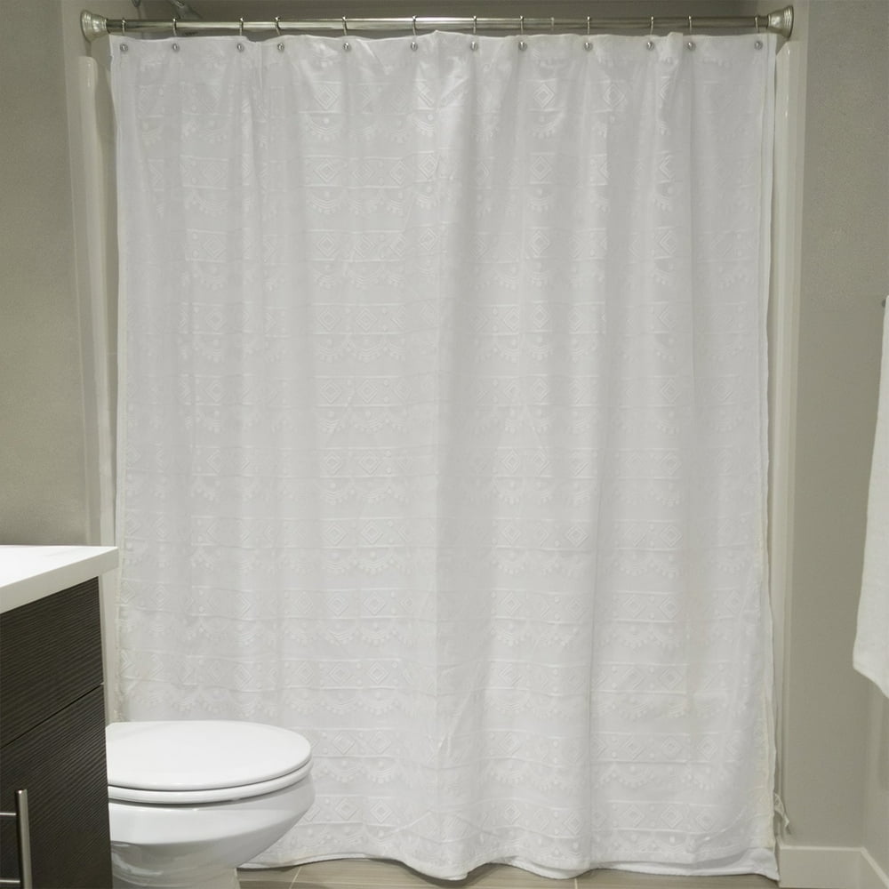 6' Cream White Lace Diamond Modern Style Shower Curtain
