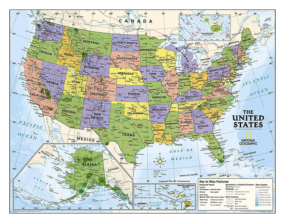 National Geographic: Kids Political USA Education: Grades 4-12 Wall Map ...