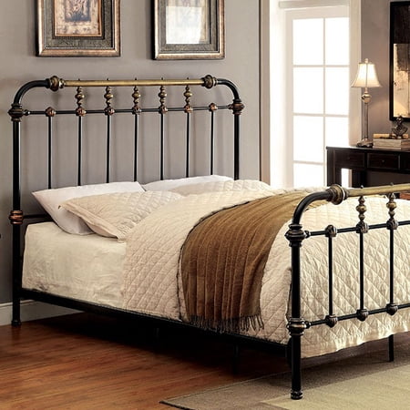 Metal Eastern King Bed with Gold Accent, Black
