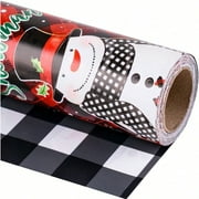 Christmas Wrapping Paper Jumbo Roll Snowman White Black Buffalo Plaid Xmas Reversible Design Holiday Party Gift Wrap for Boys Girls 30 in x 100 ft 250 sq.ft.