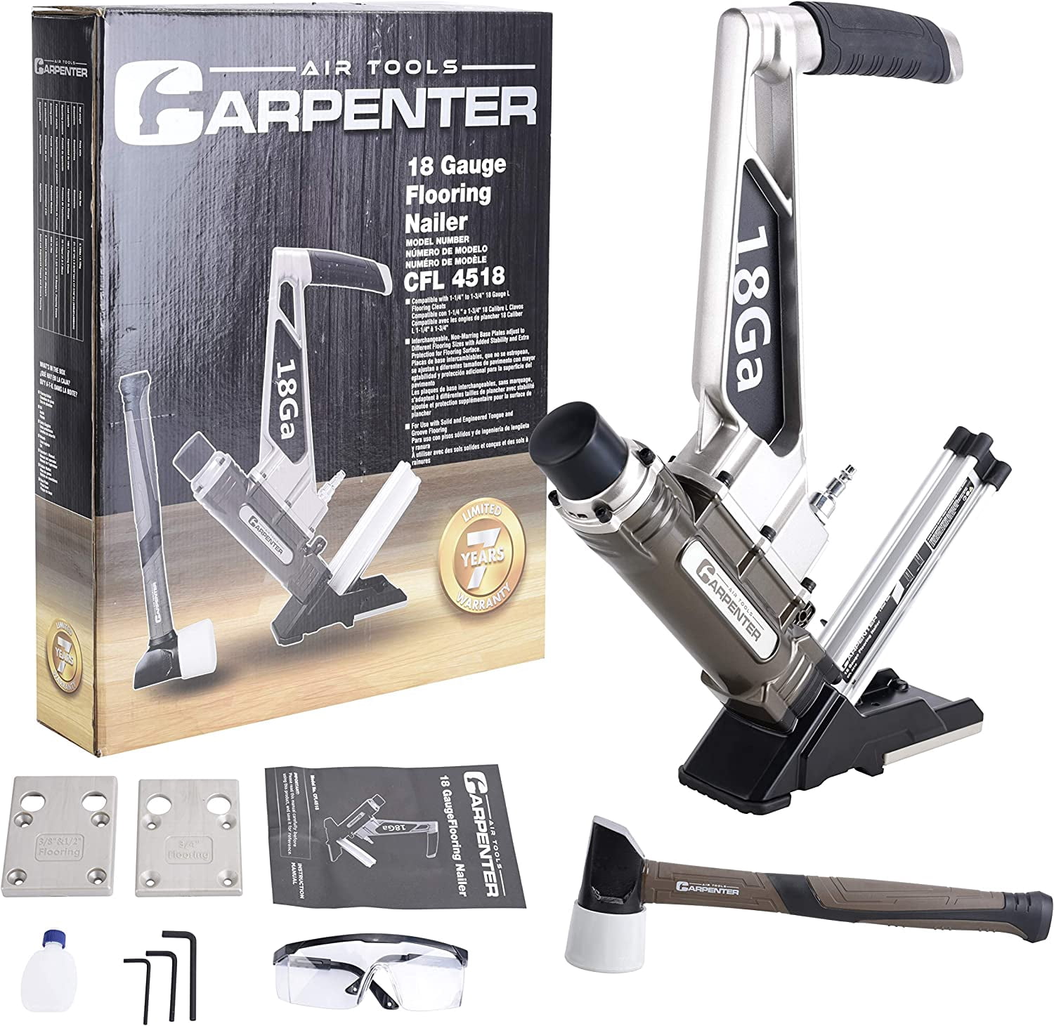 Carpenter Air Tools CFL4518 - 18 Gauge L Cleat Flooring Nailer with Mallet.