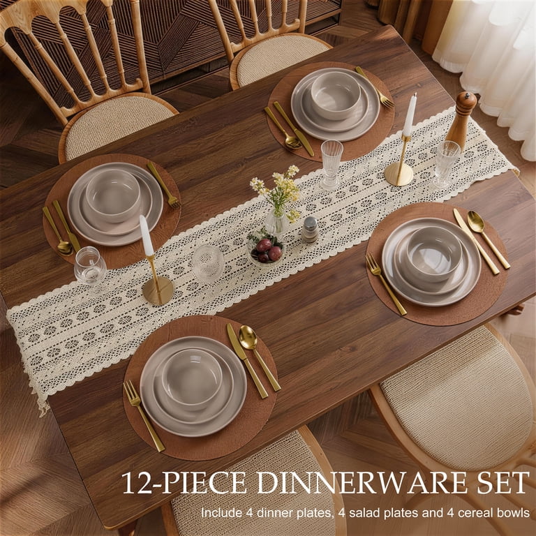 Vesteel 12-Piece Handcrafted Stoneware Dinnerware Set, Cappuccino photo 7