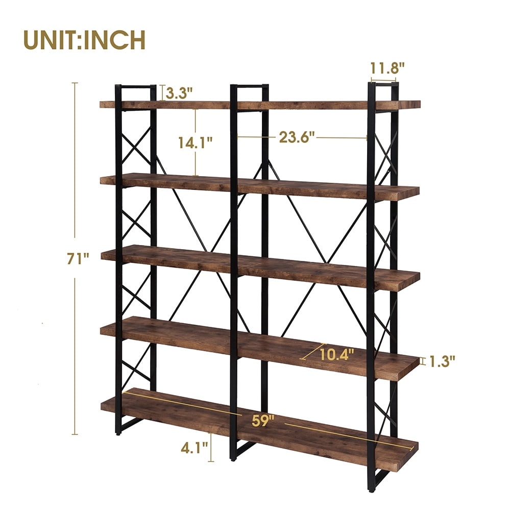 Resenkos 5-Tier Bookshelf, X Design Etageres Storage Shelf, Industrial Bookcase for Office with Metal Frame,Tiger Color Resenkos 5-Tier Bookshelf, X Design Etageres Storage Shelf, Industrial Bookcase for Office with Metal Frame,Tiger Color
