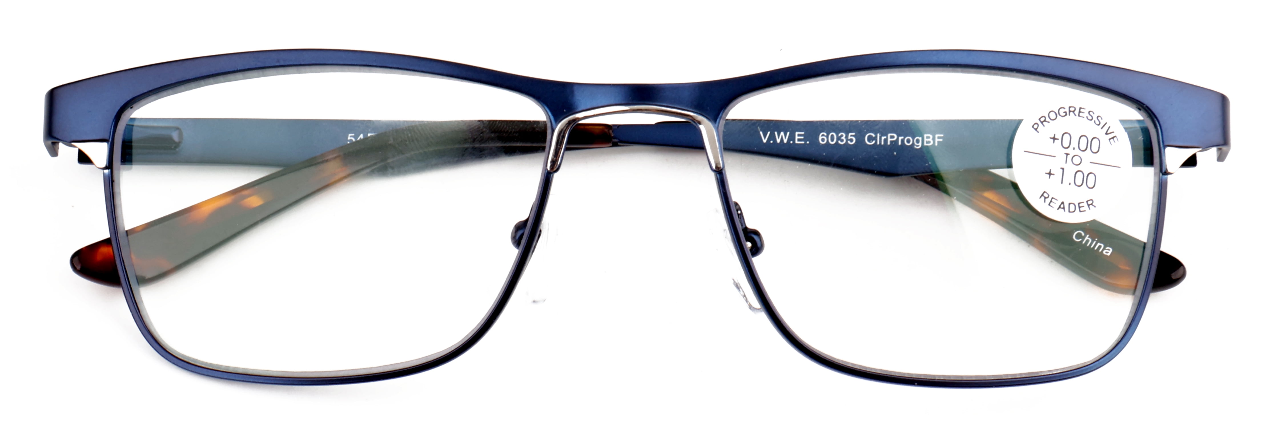 Men Large Metal Frame Clear Progressive Reading Glasses - Zero Power On Top - No Bubble 6035 +1.75