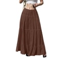 thumbnail image 2 of Women’s Long Tiered Maxi Skirt with Elastic Waist Lightweight Flowing Fabric Boho Style Casual Wear for Everyday Use Brown L, 2 of 5