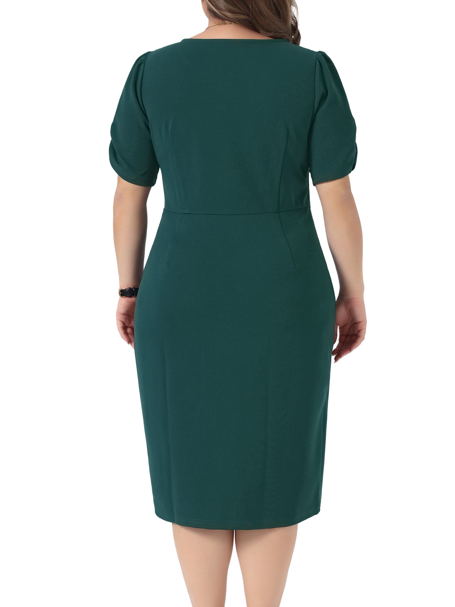 DARING DIVA Plus Size  Short Sleeve Sheath Solid Dress 2X Dark Green