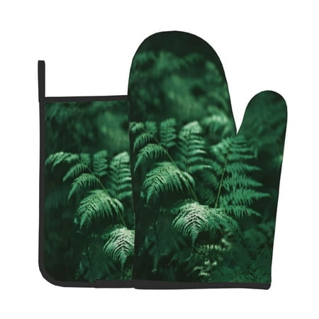 

Vsdgher Ferns Leave Green Foliage Oven Mitts and Pot Holders 2 pcs Set High Heat Resistant Kitchen Oven Glove for Baking and Cooking