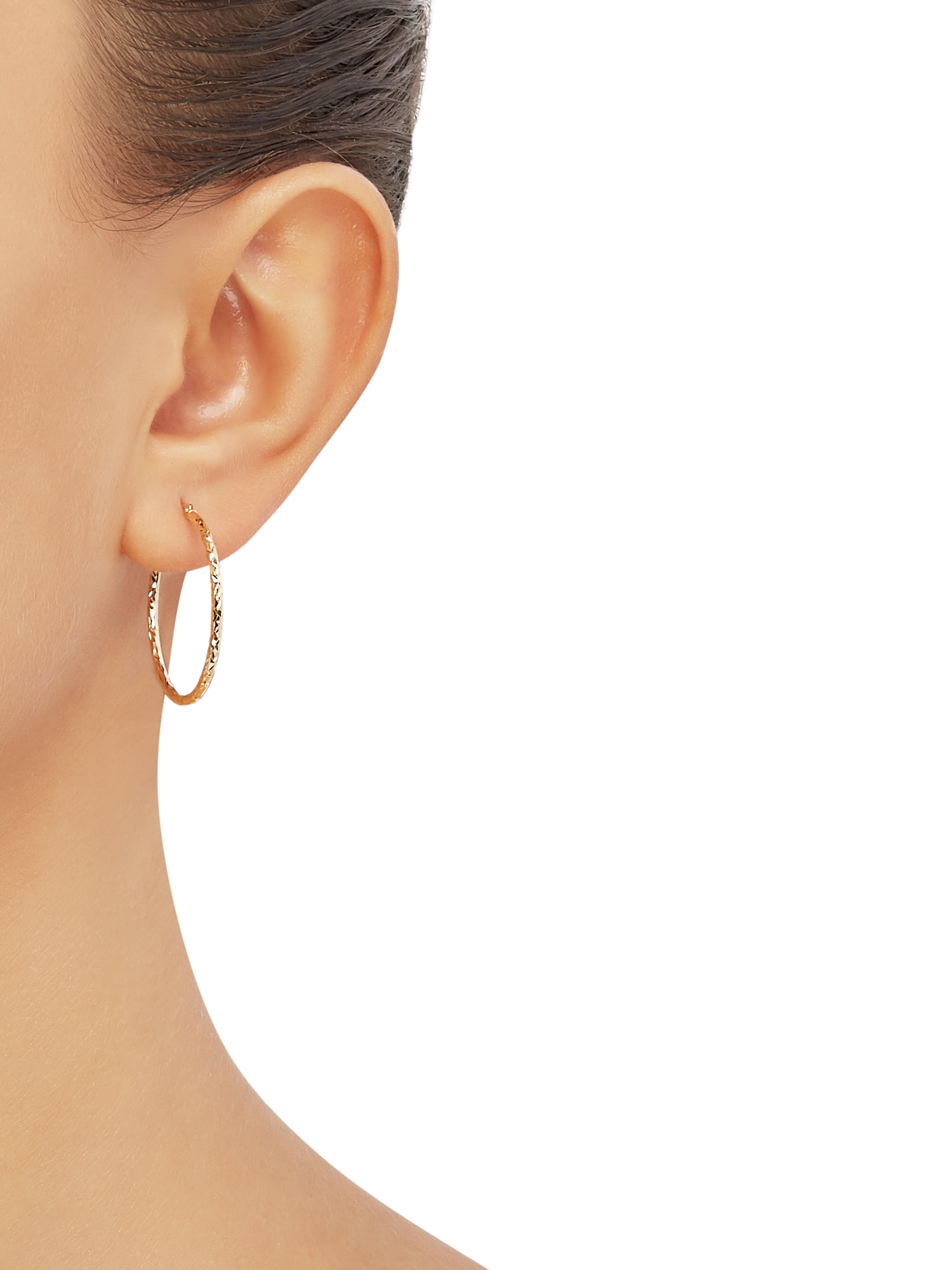 Brilliance Fine Jewelry 10K Yellow Gold 1.52MM x 28MM Hollow Round Diamond-Cut Hoop Earrings