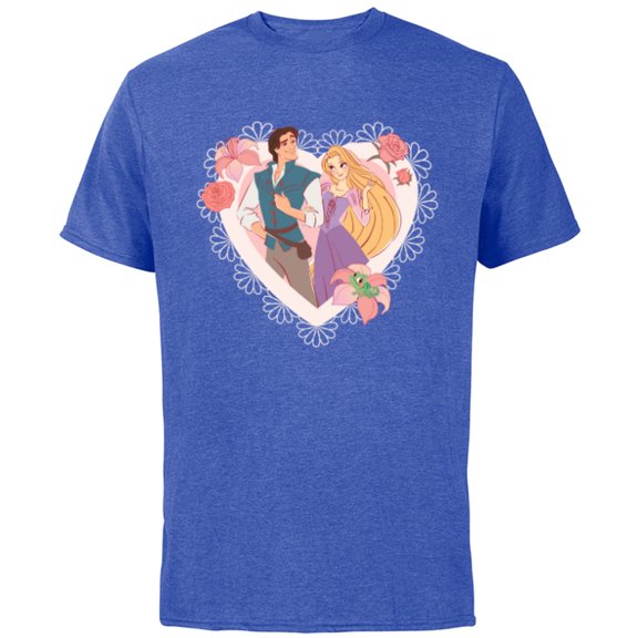 Disney Princess Rapunzel & Flynn Rider Valentine’s Day Heart - Short Sleeve Cotton T-Shirt for Adults - Customized-Royal Heather